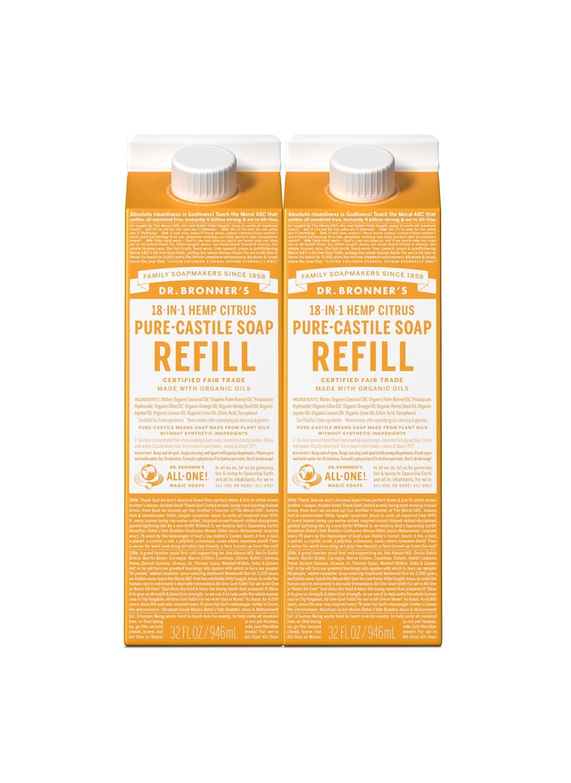 Dr Bronners PureCastile Liquid Soap Refill Citrus 32oz Pack of 2