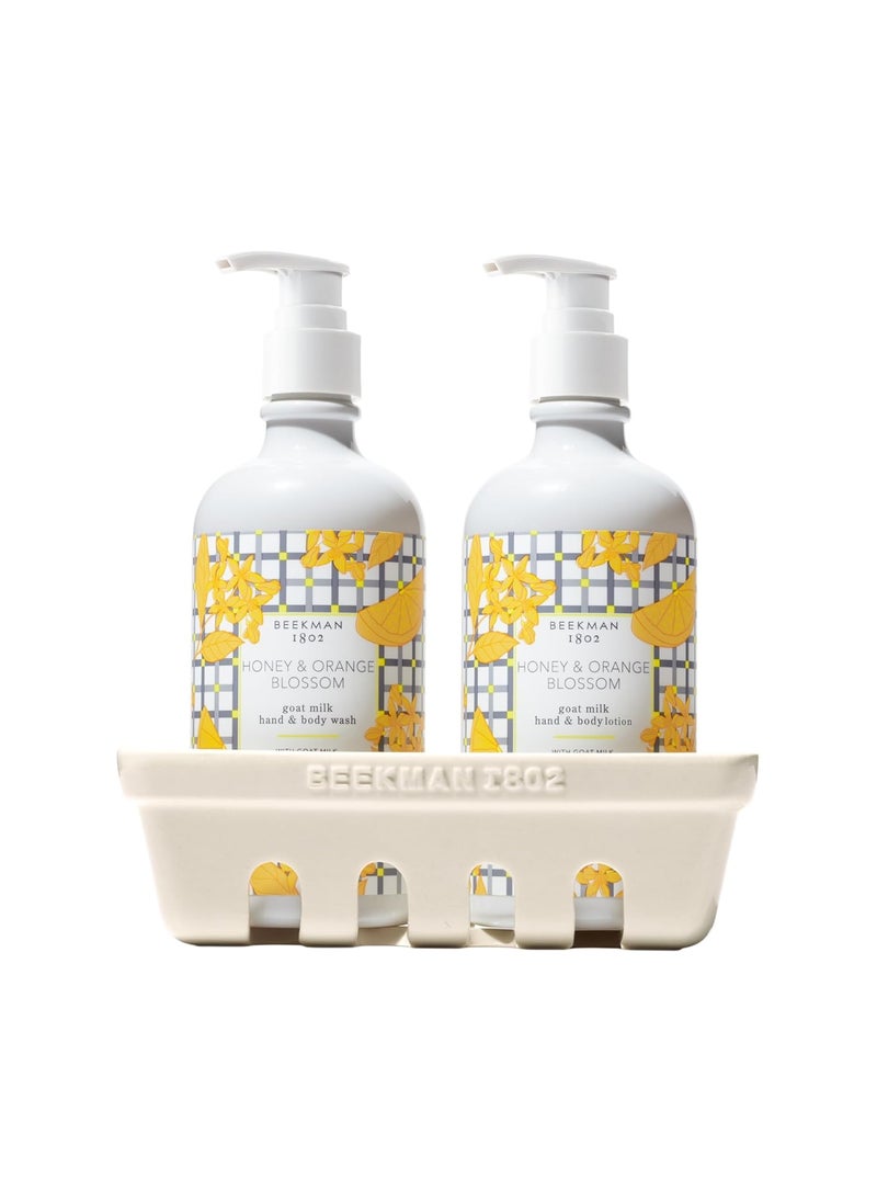 Beekman 1802 Hand Wash  Lotion Ceramic Caddy Set  125 oz Each  Deeply Cleanses  Hydrates Dry Hands  With Goat Milk  Good for Sensitive Skin  Cruelty Free  Packaging May Vary