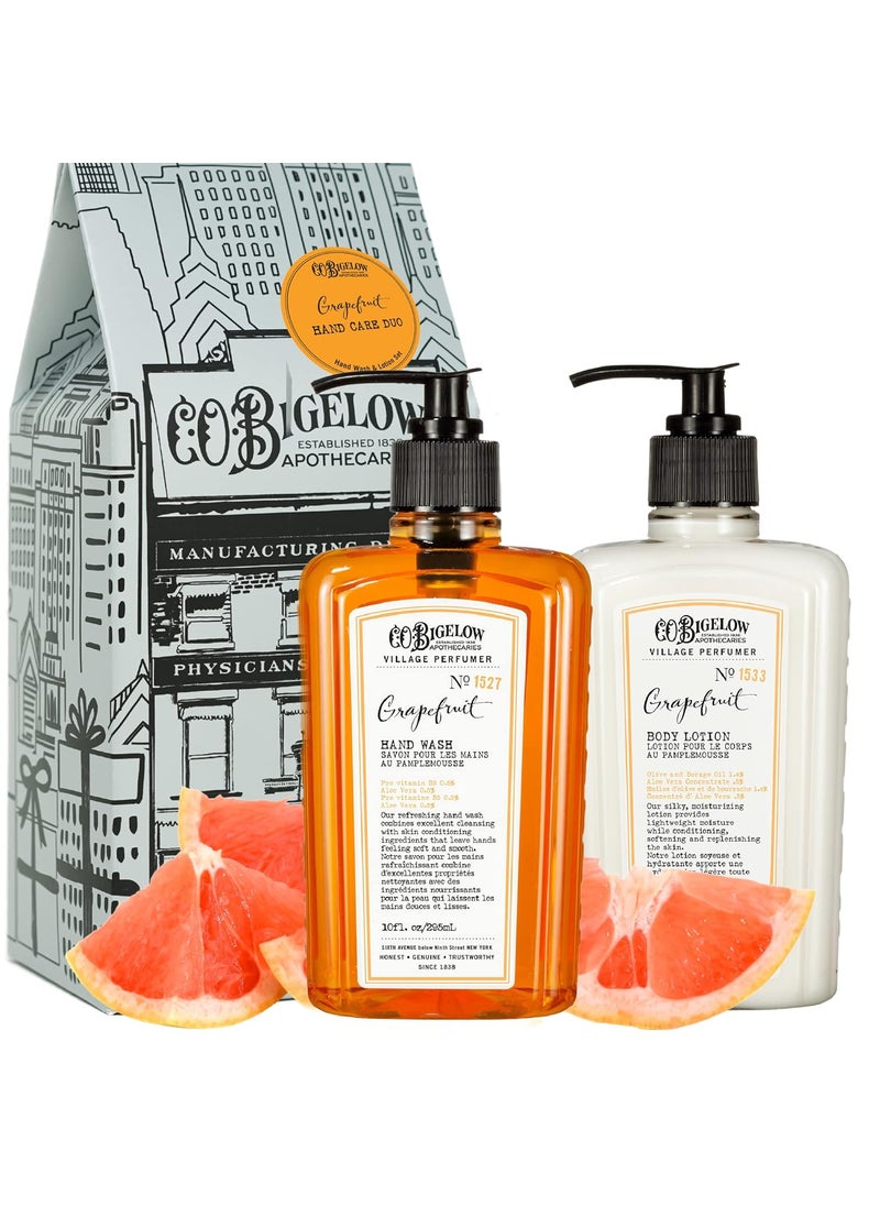 CO Bigelow Apothecary Duo  Grapefruit Hand Care Hand Soap  Lotion Gift Set of Two  Skin Care for Dry Skin with Moisturizing Lotion  Liquid Hand Wash  10fl oz Each