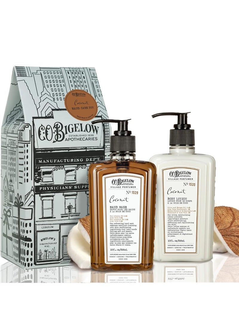 CO Bigelow Apothecary Duo  Coconut Hand Care Hand Soap  Lotion Gift Set of Two  Skin Care for Dry Skin with Moisturizing Lotion  Liquid Hand Wash  10fl oz Each