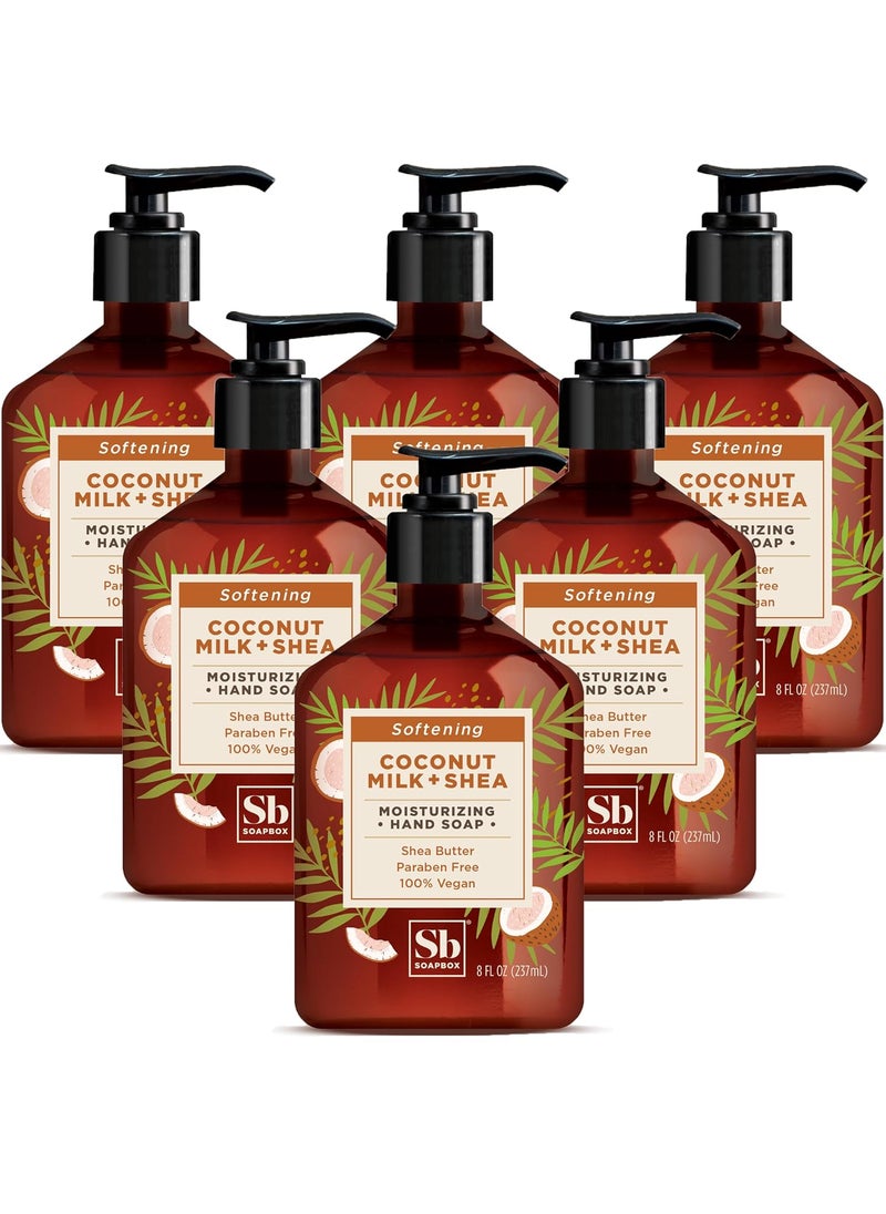 Soapbox Coconut Milk  Shea Moisturizing Hand Soap for Bathroom  Kitchen with Pump Dispenser 6 Pack 8oz Each