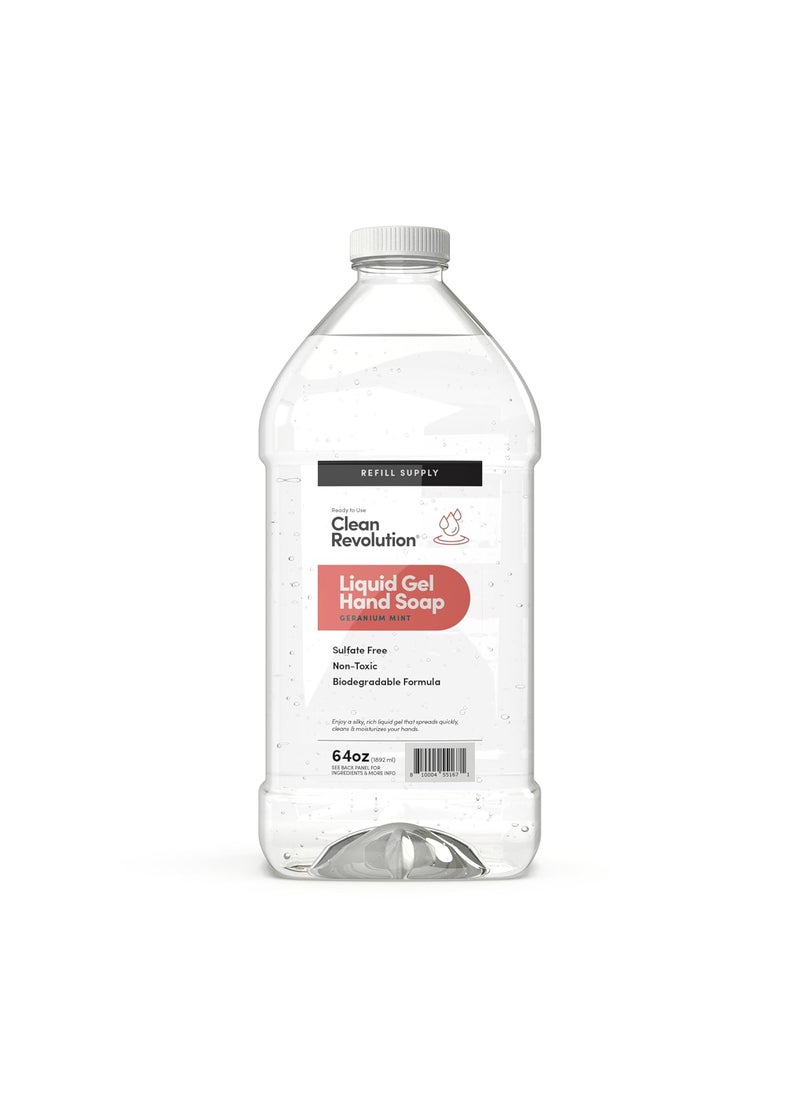Clean Revolution Liquid Gel Hand Soap Silky Rich Liquid Quick Lather Fast Rinsing Contains Real Essential Oils Geranium Mint 64 Fl Oz