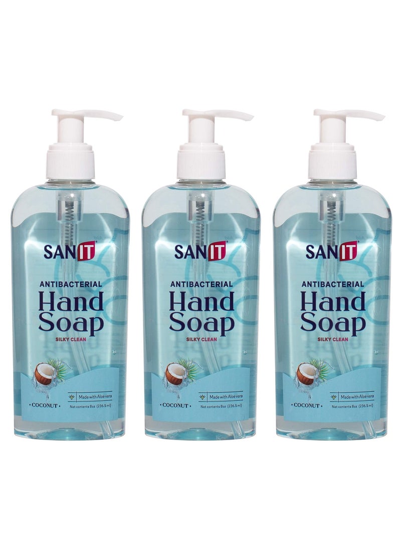 Sanit Silky Clean Antibacterial Liquid Gel Aromatic Hand Soap  Advanced Formula with Coconut Oil and Aloe Vera  Natural Moisturizing Hand Wash  Made in USA Coconut 8 oz 3 Pack