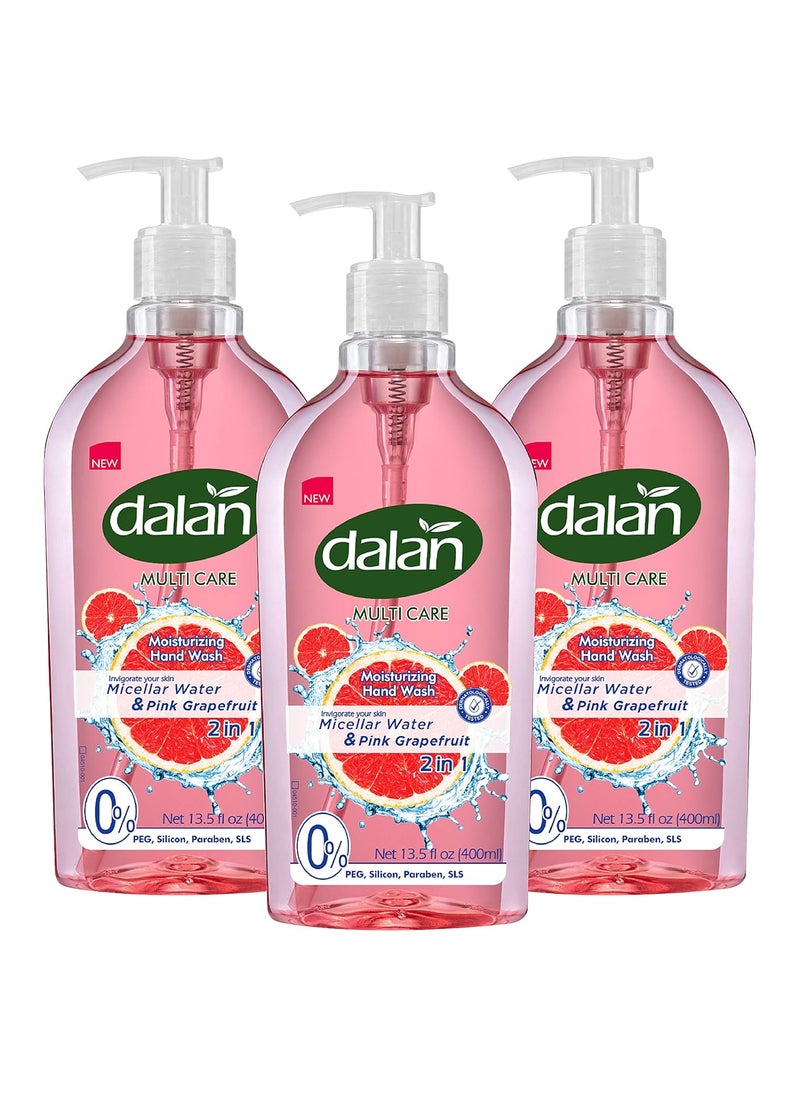 Dalan Pink Grapefruit Multicare Ultra Moisturizing Liquid Hand Soap for Normal and Dry Hands Fresh Clean and Soft Feeling 135 Fl Oz  400 mL Pack of 3