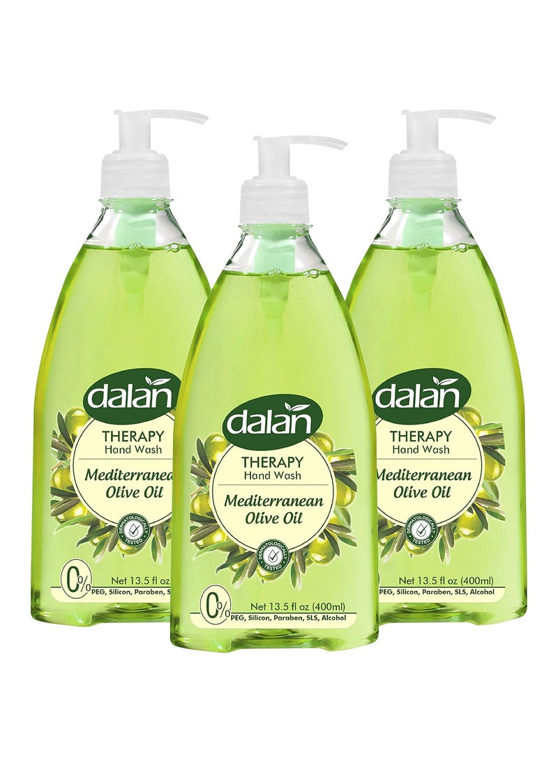 Dalan Therapy Mediterranean Olive Oil Ultra Moisturizing Liquid Hand Soap for Normal and Dry Hands Fresh Clean and Soft Feeling 135 Fl Oz  400 mL Pack of 3