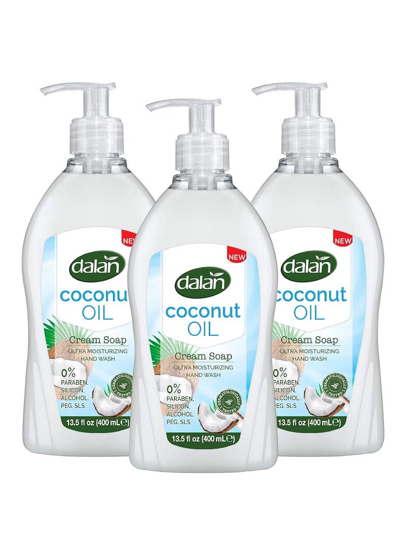 Dalan Coconut Oil Cream Ultra Moisturizing Liquid Hand Soap for Normal and Dry Hands Fresh Clean and Soft Feeling 135 Fl Oz  400 mL Pack of 3