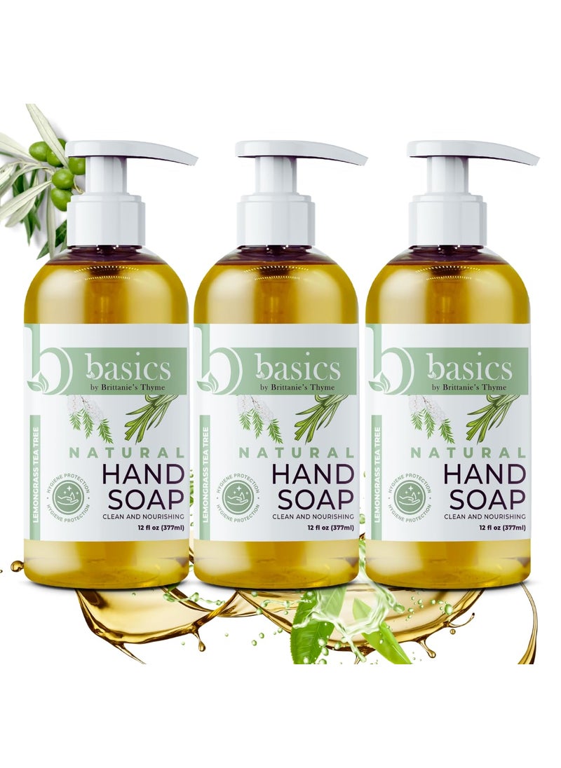 Brittanies Thyme Basics Natural Olive Oil Hand Soap Lemongrass Tea Tree  12 fl oz Pack of 3  Cruelty Free Vegan No Synthetic Additives No Sulfates Paraben Free Phthalate Free