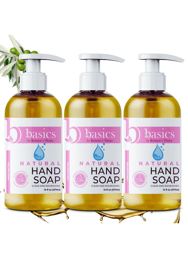 Brittanies Thyme Basics Natural Olive Oil Hand Soap Unscented  12 fl oz Pack of 3  Cruelty Free Vegan No Synthetic Additives No Sulfates Paraben Free Phthalate Free