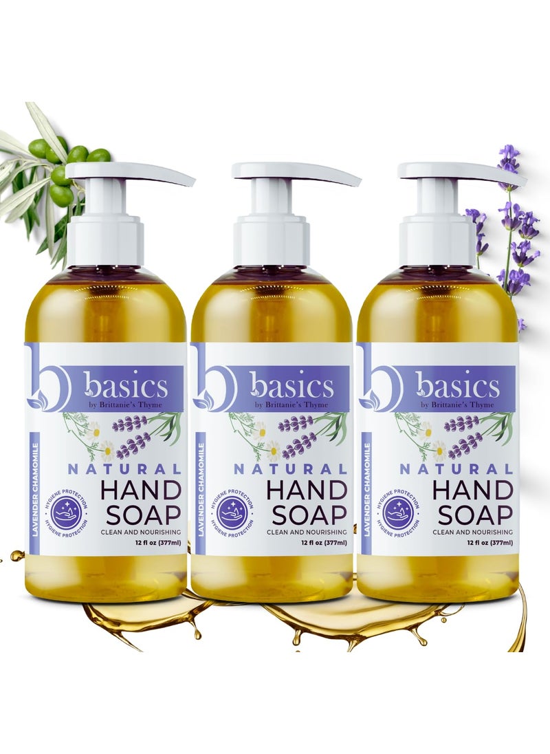 Brittanies Thyme Basics Natural Olive Oil Hand Soap Lavender Chamomile  12 fl oz Pack of 3  Cruelty Free Vegan No Synthetic Additives No Sulfates Paraben Free Phthalate Free