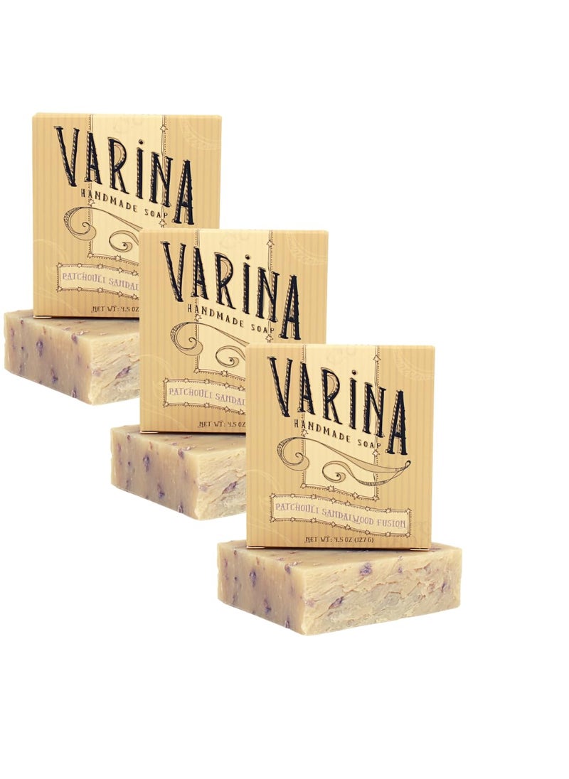 Varina Patchouli Sandalwood Soap  Gentle Cleansing for Sensitive Skin Earthy Scents  3 Pack Handmade Soap