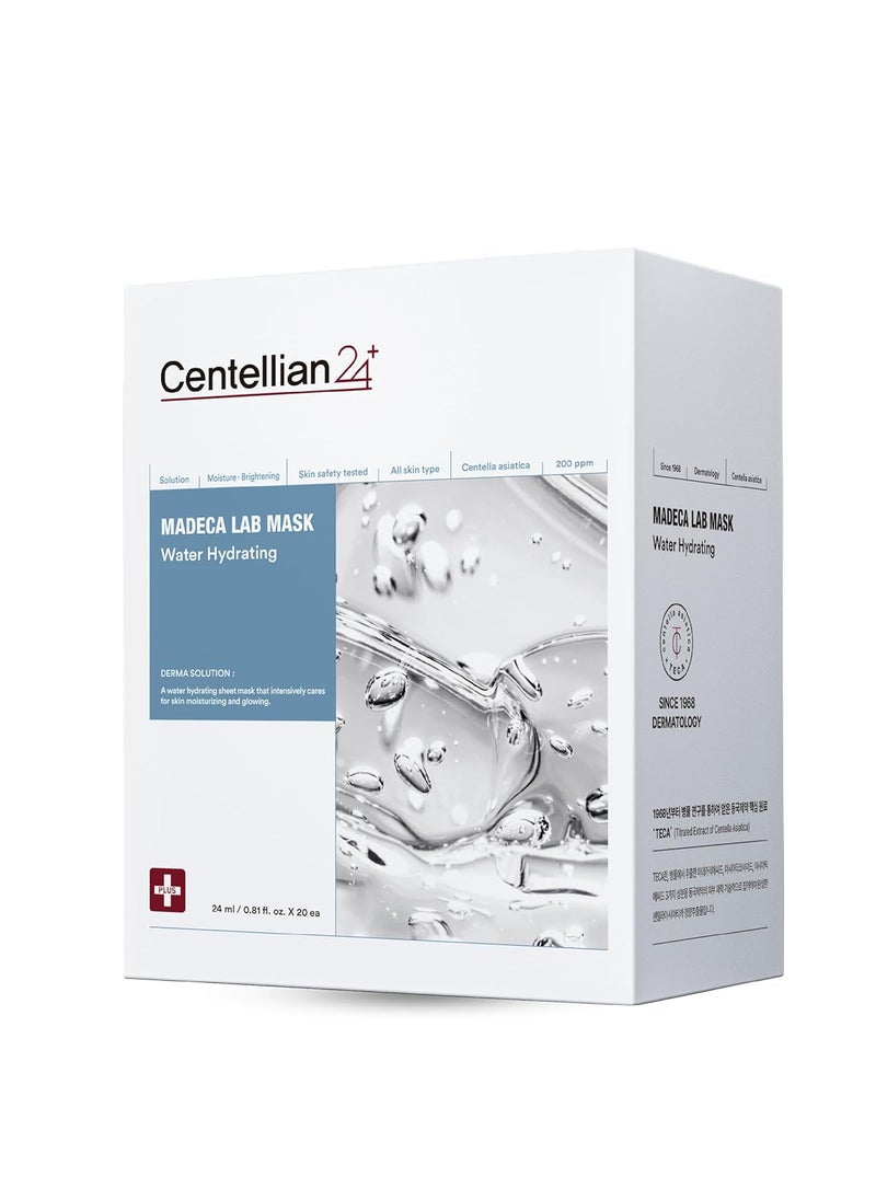 CENTELLIAN 24 Madeca Mask Water Hydrating 20pc  Face Mask Sheet for Deep Hydration Sun Damage with Centella Asiatica TECA Niacinamide Ceramide Korean Skin Care for Men Women by Dongkook