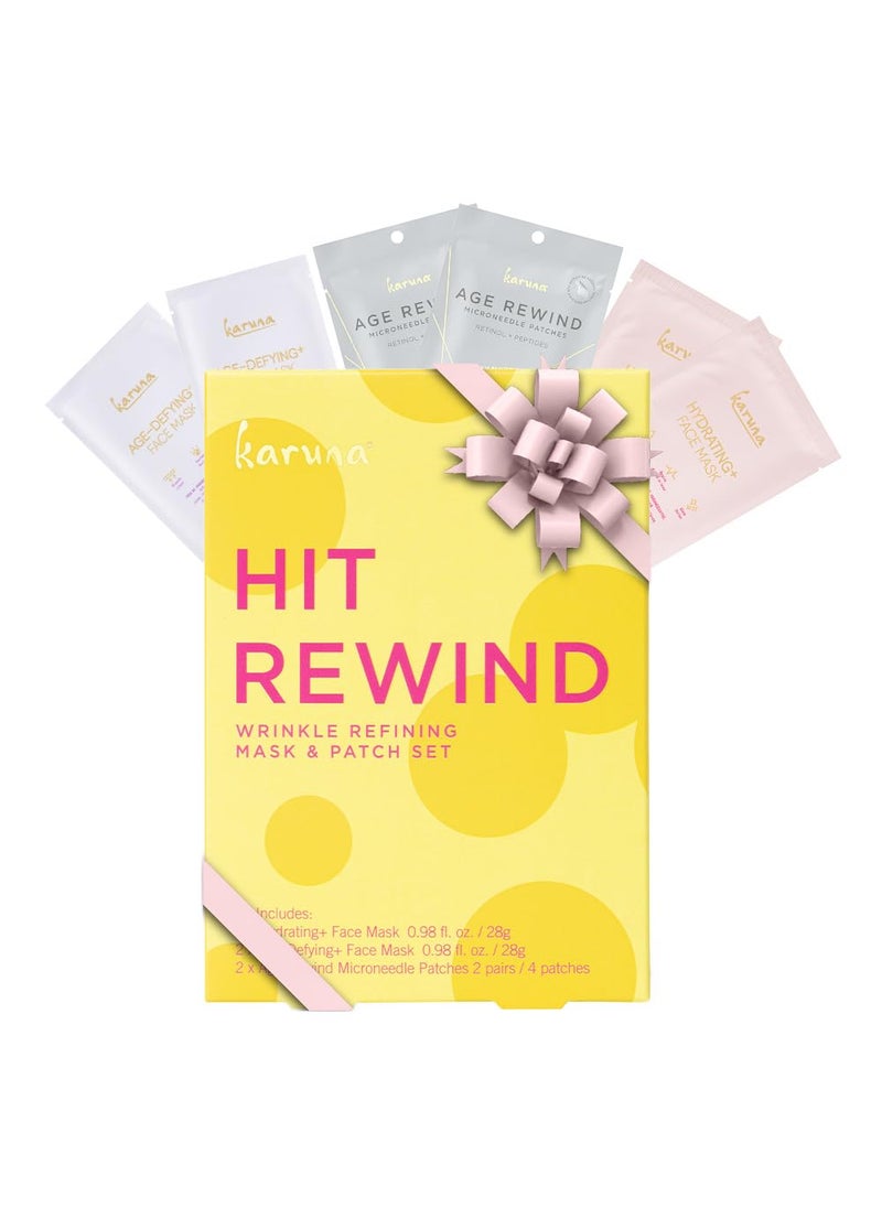 Karuna Hit Rewind Wrinkle Refining Mask and Patch Set Includes 2 Hydrating Face Masks 2 AgeDefying Face Masks and 4 Microneedle Patches