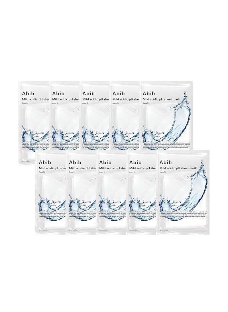 Abib Mild Acidic pH Sheet Mask Aqua Fit 10 Sheets I Intense Hydrating and Moisturizing Care for Dry and Dehydrated Skin