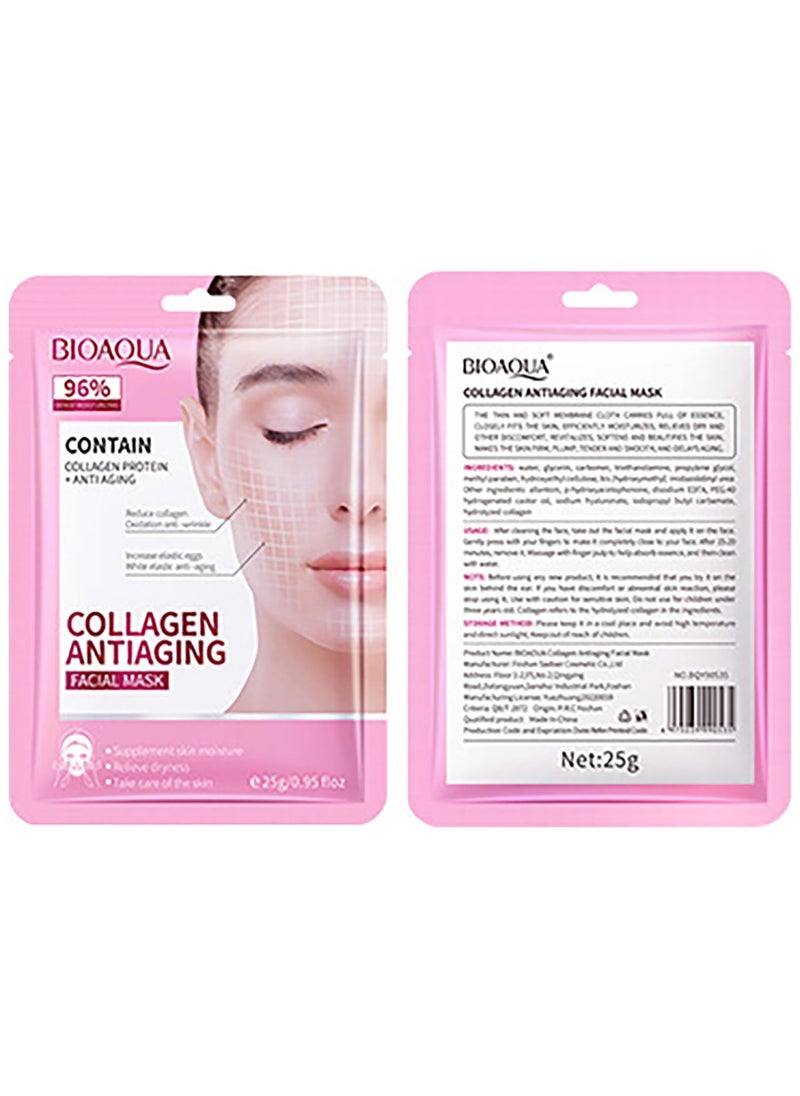 BIOAQUA 96 Dense Moisturizing Face Collagen Protein AntiAging AntiWrinkle Facial Mask Skin Care 5x25g  095floz