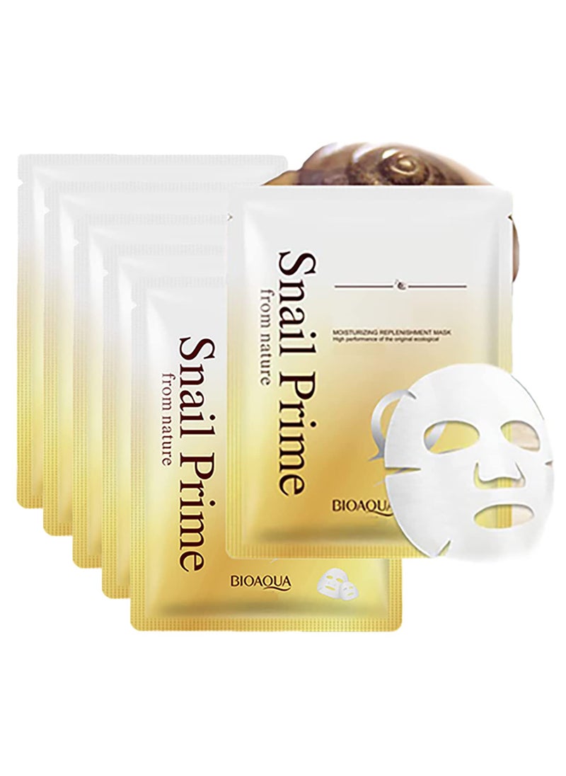 BIOAQUA Snail Prime Mask Essence Moisturizing Replenishment Face Mask Repair Facial Skin Tender Hydration 30g 6 Pack