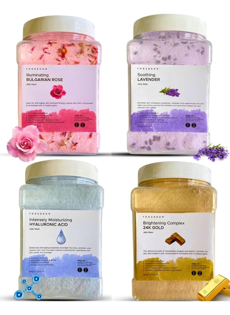 VogueNow Premium Jelly Face Mask for Facials  Bulgarian Rose 24K Gold Lavender  Hyaluronic Acid Pack of 4  Hydrating Brightening  Nourishing Jelly Mask  Vajacial  92 Oz Face Mask Skin Care