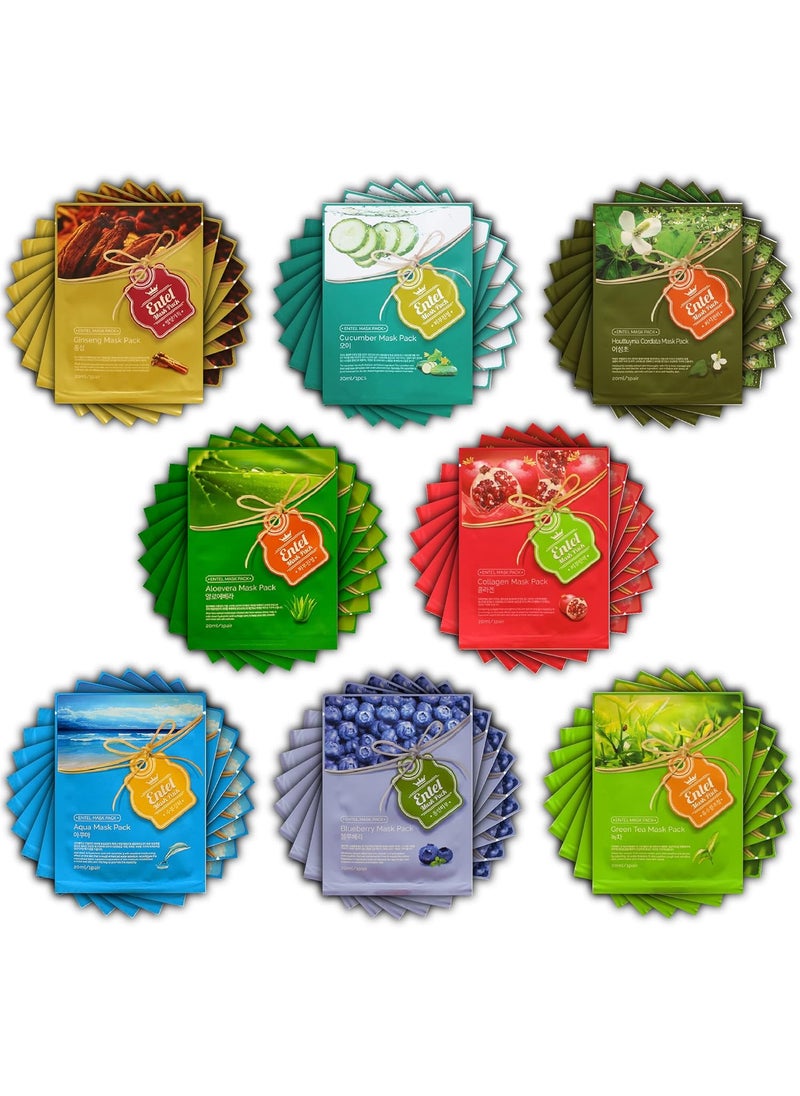 Entel 72 pcs VEGGIE ComboPack Premium Korean Facial Mask Sheet 9 Types x 8 pcs Five Chemical Free  No Paraben No Silicon No Mineral Oil No Artificial ColorsNo Ethanol