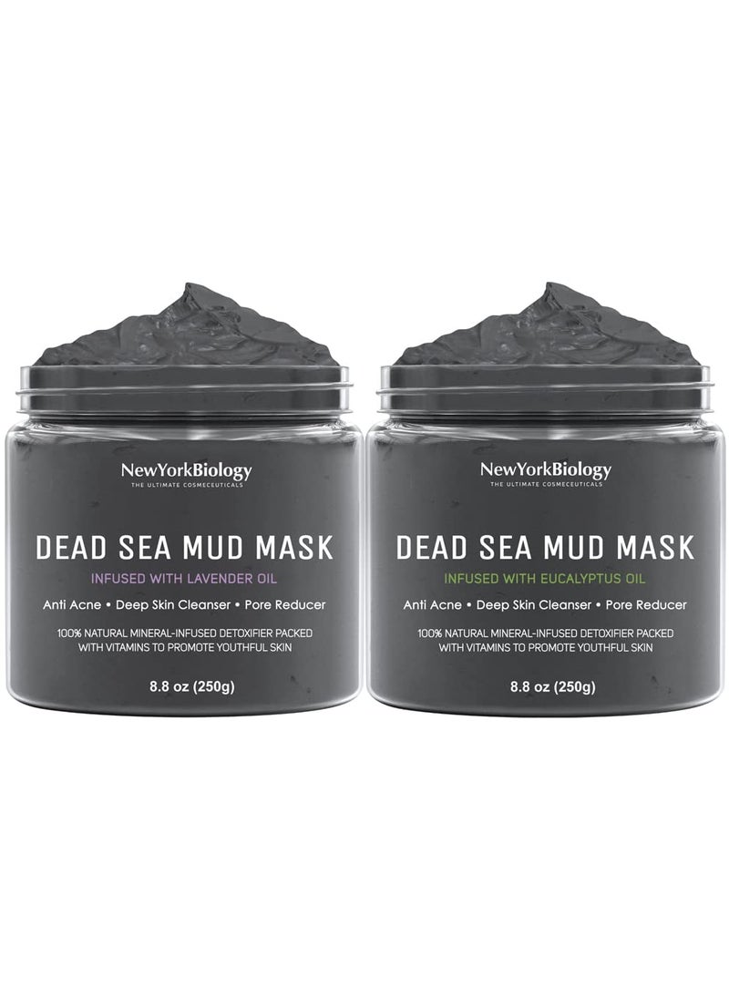 New York Biology Dead Sea Mud Mask Infused with Lavender with Dead Sea Mud Mask Infused with Eucalyptus  Spa Quality Pore Reducer for Acne Blackheads and Oily Skin  88 oz