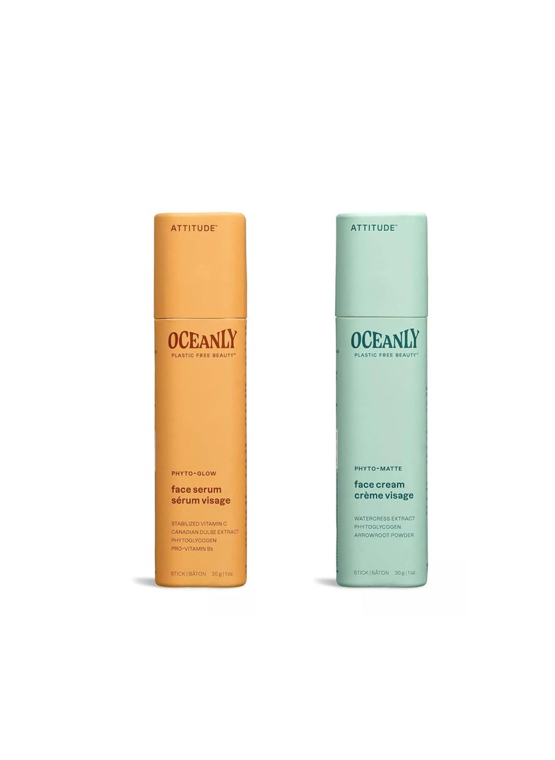 Bundle of ATTITUDE Oceanly Face Serum Stick EWG Verified Plasticfree Plant and MineralBased Ingredients Vegan Skincare PHYTO GLOW Unscented 1 Ounce  Face Cream Stick PHYTO MATTE 1 Ounce