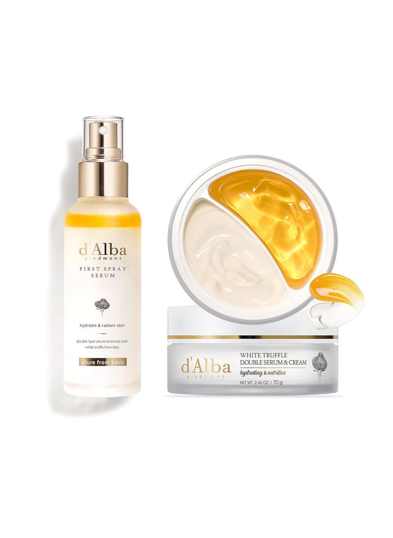 dalba Piedmont White Truffle First Spray Serum and White Truffle Double Serum  Cream Face Moisturizer Non Comedogenic Suitable for All Skin Types 100ml 70g