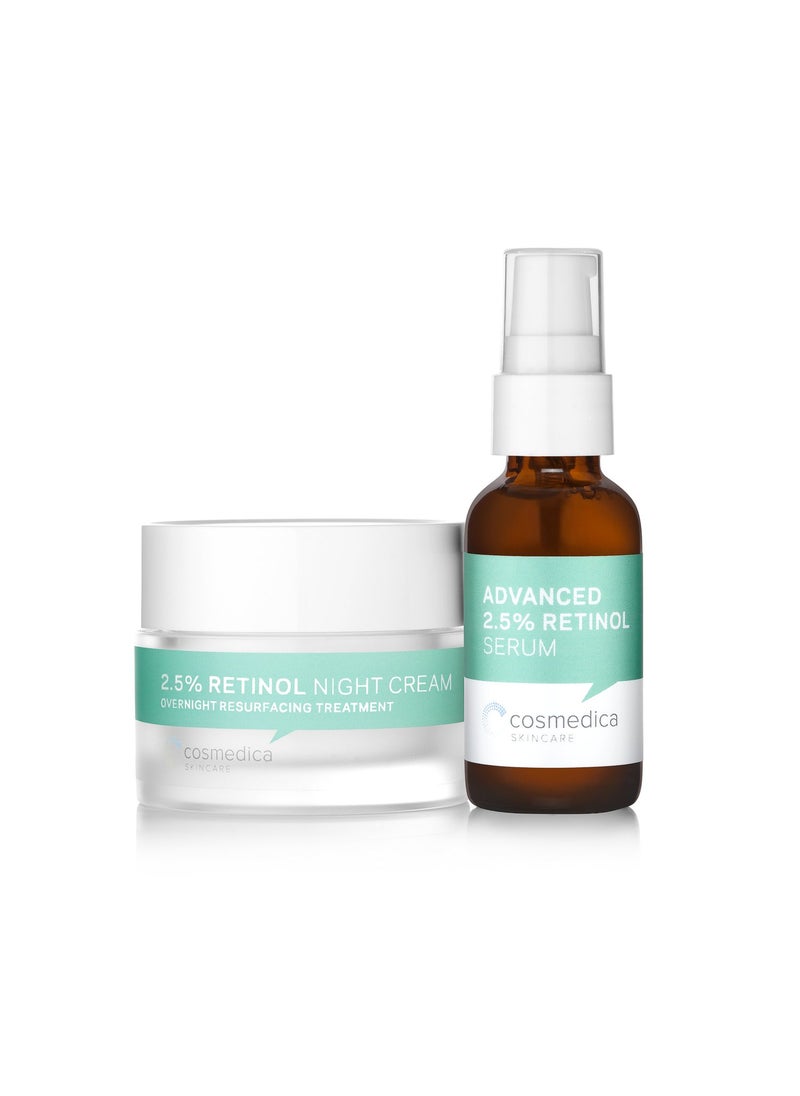 Retinol Serum 25 1oz  Retinol Cream 2oz Complete Anti Aging Skincare Combo Set