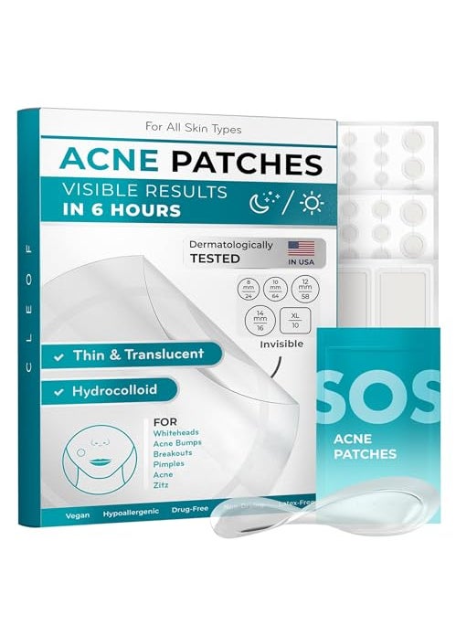 CLEOF Pimple Patches for Face  Body  Overnight Use Invisible Acne Patch for Zits Spots Pimples Whiteheads Vegan CrueltyFree Hypoallergenic Hydrocolloid Stickers 172 Count Mixed Sizes