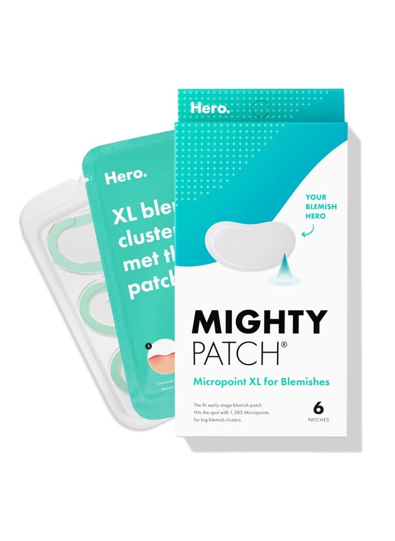 Hero Cosmetics Mighty Patch Micropoint XL for Blemishes  Hydrocolloid Acne Spot Treatment Patch for Early Stage Zits and Hidden Pimples 1385 Proprietary Micropoints 6 Count