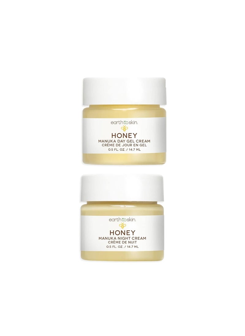 Earth To Skin Honey Manuka Mini Duo Set Day Gel Cream 05 Fl Oz and Night Cream 05 Fl Oz with Hyaluronic Acid  Vitamin E AllDay  Night Hydration for Face and Neck 2 Pack