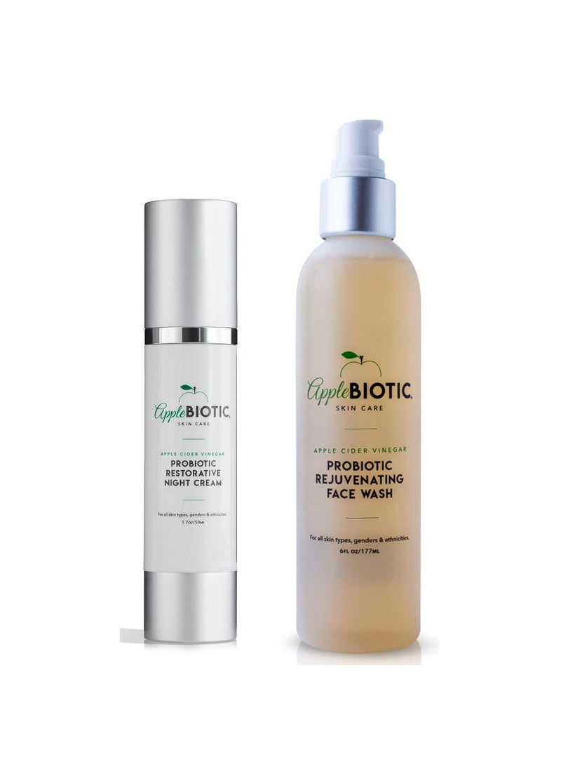 Apple Cider Vinegar Probiotic Restorative Night Cream  Face Wash Duo with African Green Coffee Extract Vitamin B3 Green Tea and Chamomile Extract to Firm and Restore for Dry Oily Sensitive Skin