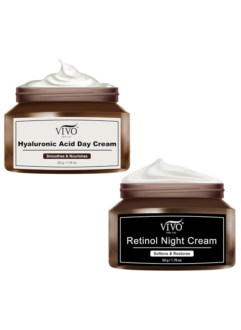 Vivo Per Lei Hyaluronic Acid Day Cream and Retinol Night Cream Combo  Skin Care Set for Women  176 Oz  50 G