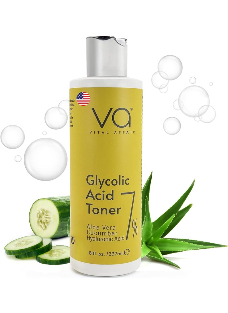 Glycolic Acid Toner for Face  Anti Aging Pore Minimizer for Face Exfoliating Toner  with Aloe Vera Cucumber Hyaluronic Acid  AHA Toner  Alcohol Free Tonerfor All Skin Typesby Vital Affair