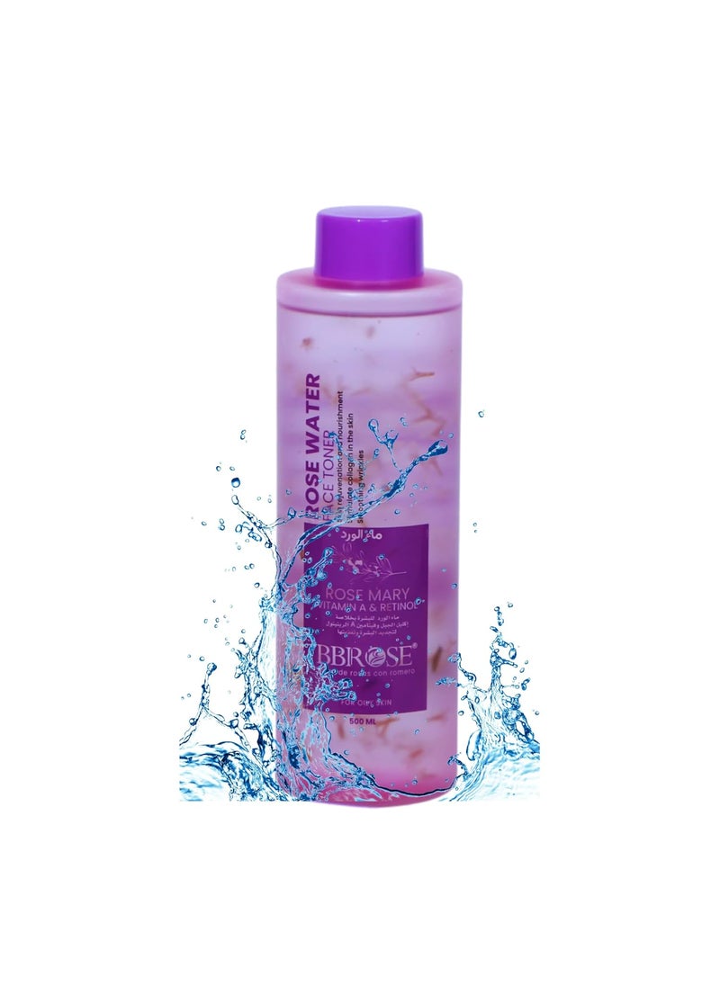 Rosemary Rose Water Face Toner with Vitamin A  Retinol 500ml  Hydrates  Refreshes Skin Soothes Scalp Irritation Balances Oil Boosts Softness Restores pH Balance for Healthy Skin  Scalp