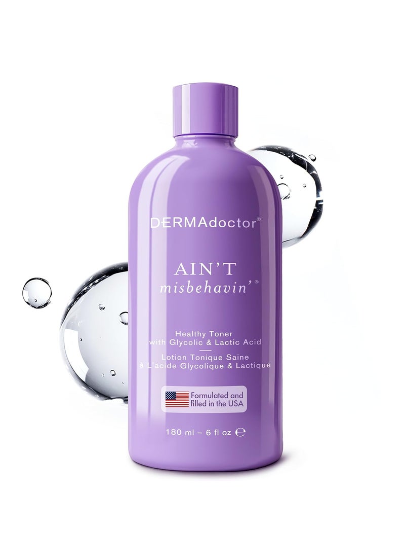 DERMAdoctor Aint Misbehavin Dermatologist Formulated Clarifying and Hydrating Toner with Glycolic Acid  Lactic Acid For Oily and Acne Prone Skin Pore Minimizer for Face and Body  6 fl oz