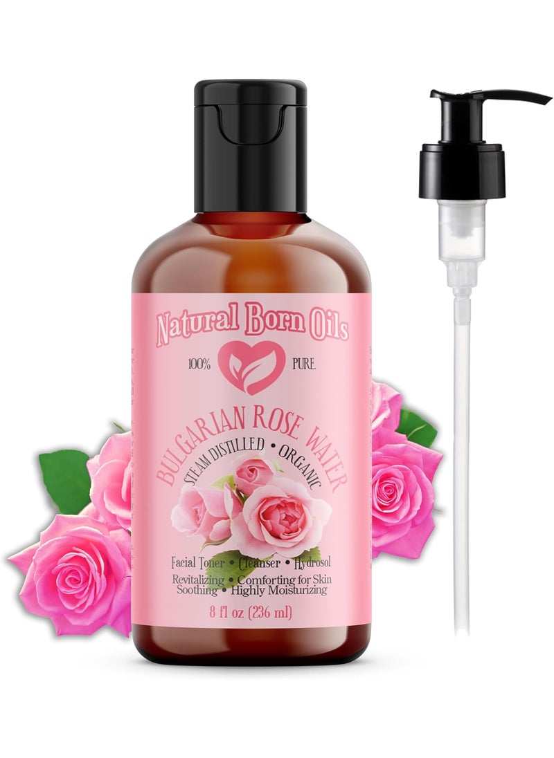 Natural Born Oils 8oz Rose Water Hydrosol 100 Pure and Natural Organic Steamdistilled Facial Toner Cleanser with Sprayer 8RoseWater