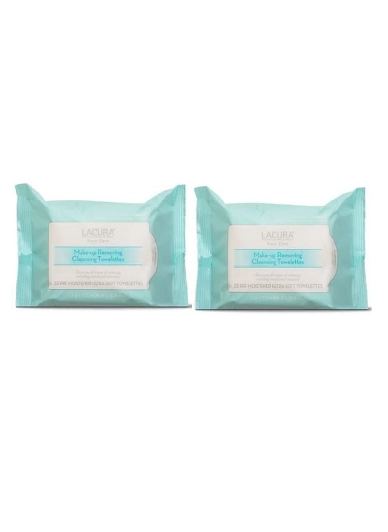 Lacura Face Care MakeUp Removing Cleansing Towelettes 74 x72in 188 x 183cm 25ct Two Bags