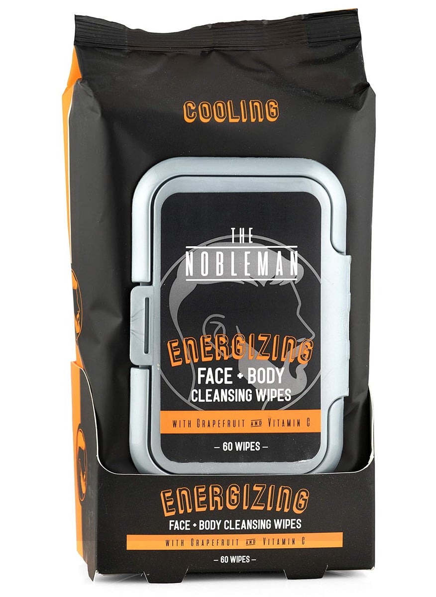 Mens Energizing Face  Body Cleansing Wipes  60Ct