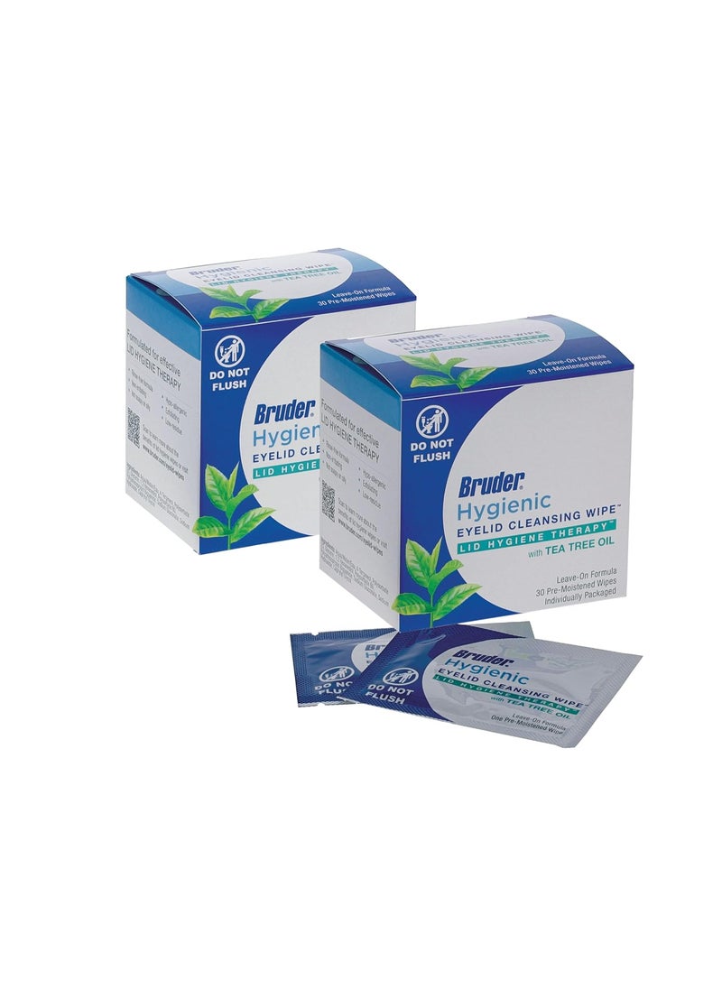 Hygienic Eyelid Cleansing Wipes with Tea Tree Oil l Relief from Demodex l PreMoistened RinseFree Exfoliating Wipes Remove Excess Oil and Debris from Eyelids  Lashes l 30 Count Box 2 Pack
