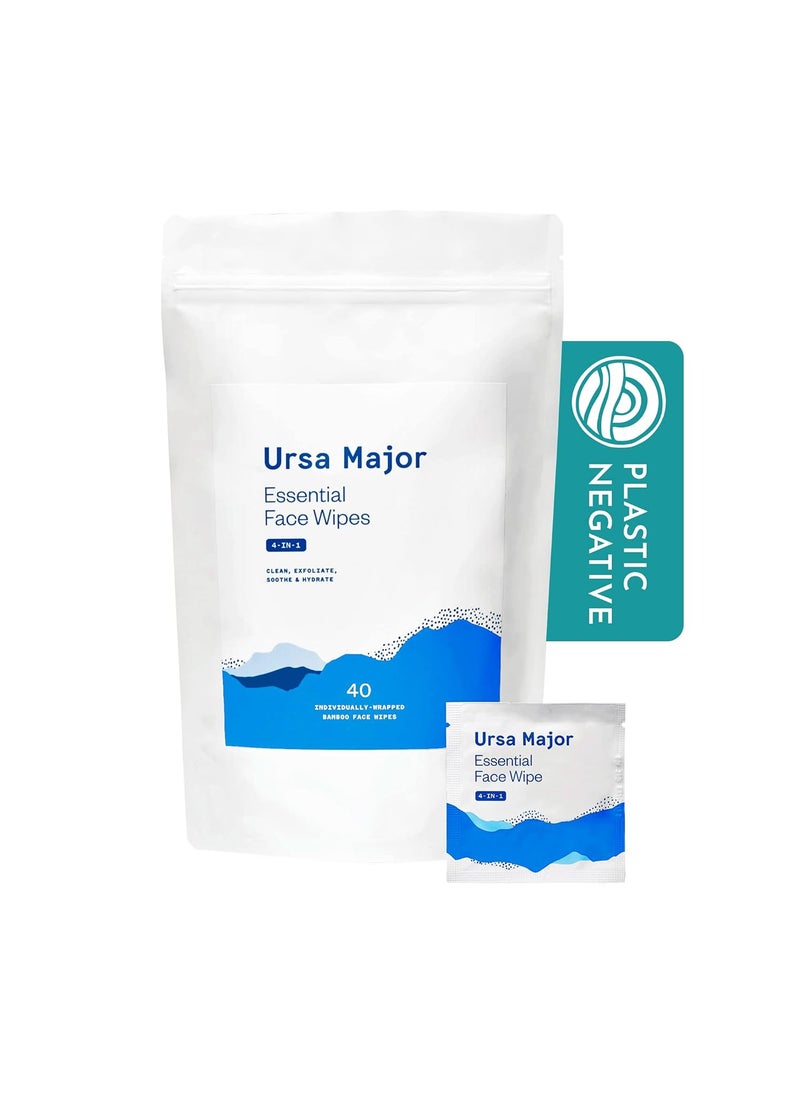 Ursa Major Essential Face Wipes  Natural Biodegradable CrueltyFree  Cleanse Exfoliate Soothe and Hydrate  Individually Wrapped  40 count