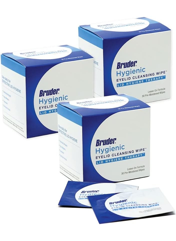 Bruder Eyelid Cleansing Wipes 30 Count Pack of 3 Hygienic Eye Care for Removing Excess Oil and Debris from Eyelids and Lashes RinseFree Unscented Adults