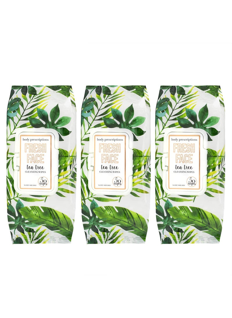 Body Prescriptions Tea Tree Facial Wipes Moisturizing Deep Cleansing Face Towelettes Refreshing  Nourishing Gentle Cleansing Cloths 50 Count Pack of 3 TeaTree