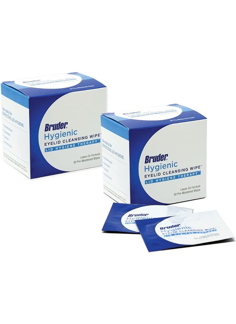 Bruder Hygienic Eyelid Cleansing Wipes Pack of 2  Rinsefree Exfoliating Wipes Remove Excess Oil and Debris from Eyelids  Lashes  30 Count Box