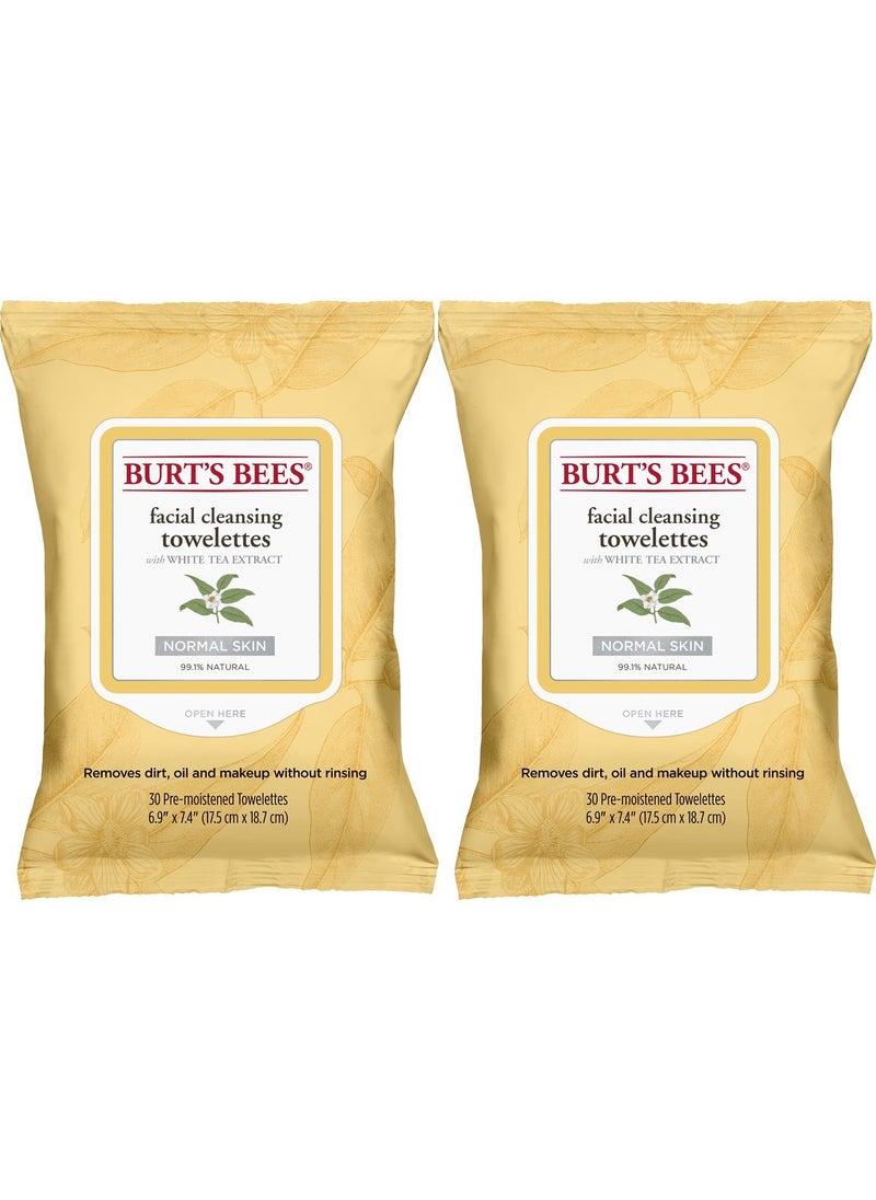 Burts Bees Facial Cleansing Towelettes for Normal Skin with White Tea Extract 60 Count