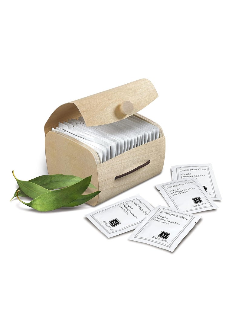 Eucalyptus Crisp Scented Moist Towelettes Single Use by Nabila K  AlcoholFree PlantBased with Natural Ingredients  Individually Wrapped Disposable Travel Size Wipes with Bamboo Case  20 Count