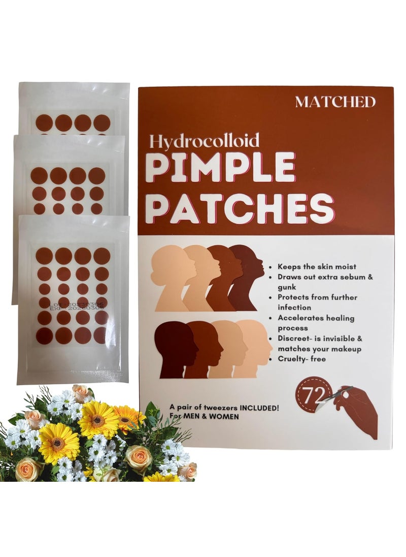 MATCHED Hydrocolloid Pimple PatchesInvisible Acne Patches for Face 3 Sizes 72Count 1 Pack Zit Patches that match Skin tone for Daytime Use Hydrocolloid patch for proactive acne treatment MTG