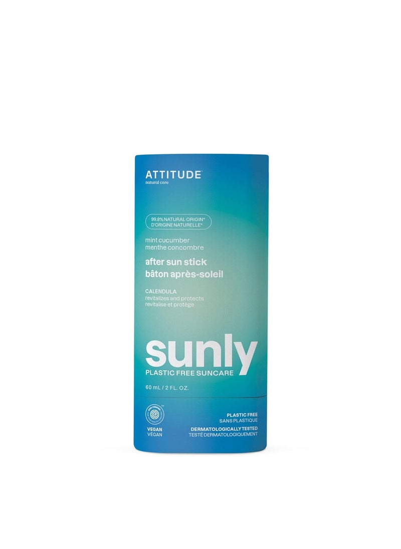 ATTITUDE After Sun Care Stick EWG Verified PlasticFree Soothes and Hydrates Vegan and Mineral Based Formula Mint and Cucumber 2 Fl Oz