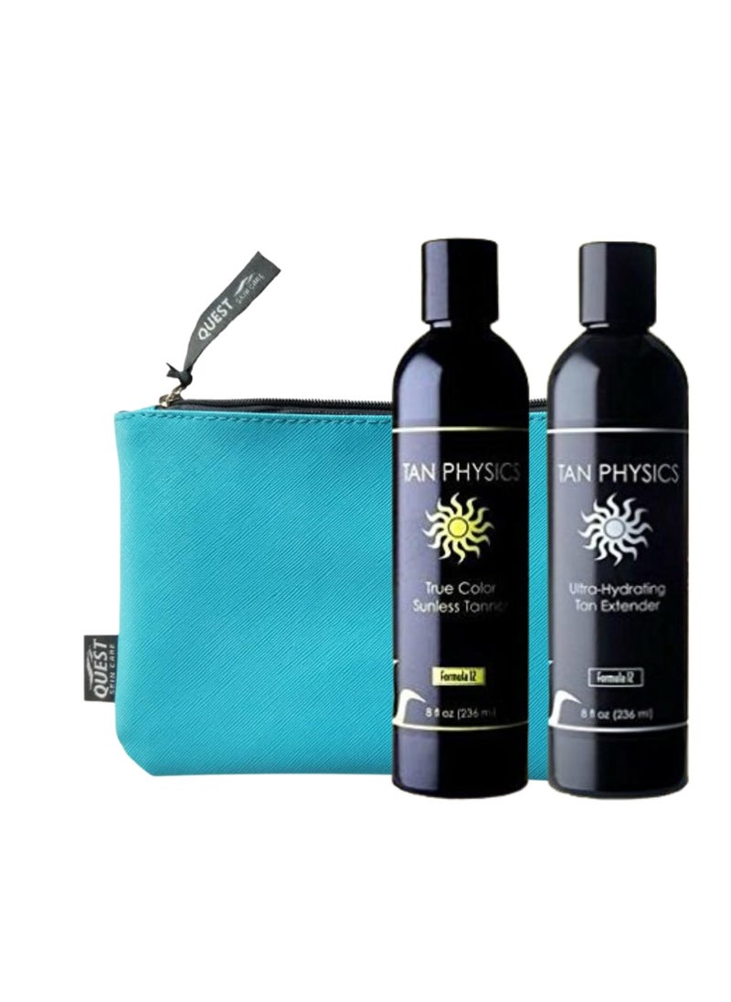 Tan Physics Sunless Tanner 8oz with Extender  Makeup Bag  Self Tanning Lotion  Instant Tanning Lotion for Face  Body  Natural Self Tanner for a StreakFree LongLasting Glow