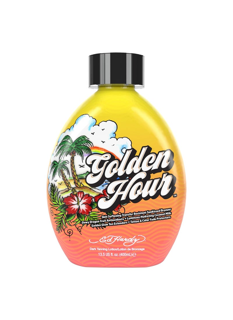 Ed Hardy Tanovations Golden Hour  Skin Softening Transfer Resistant Sunkissed Bronzer Golden Glow Tan Extending Dark Tanning Lotion