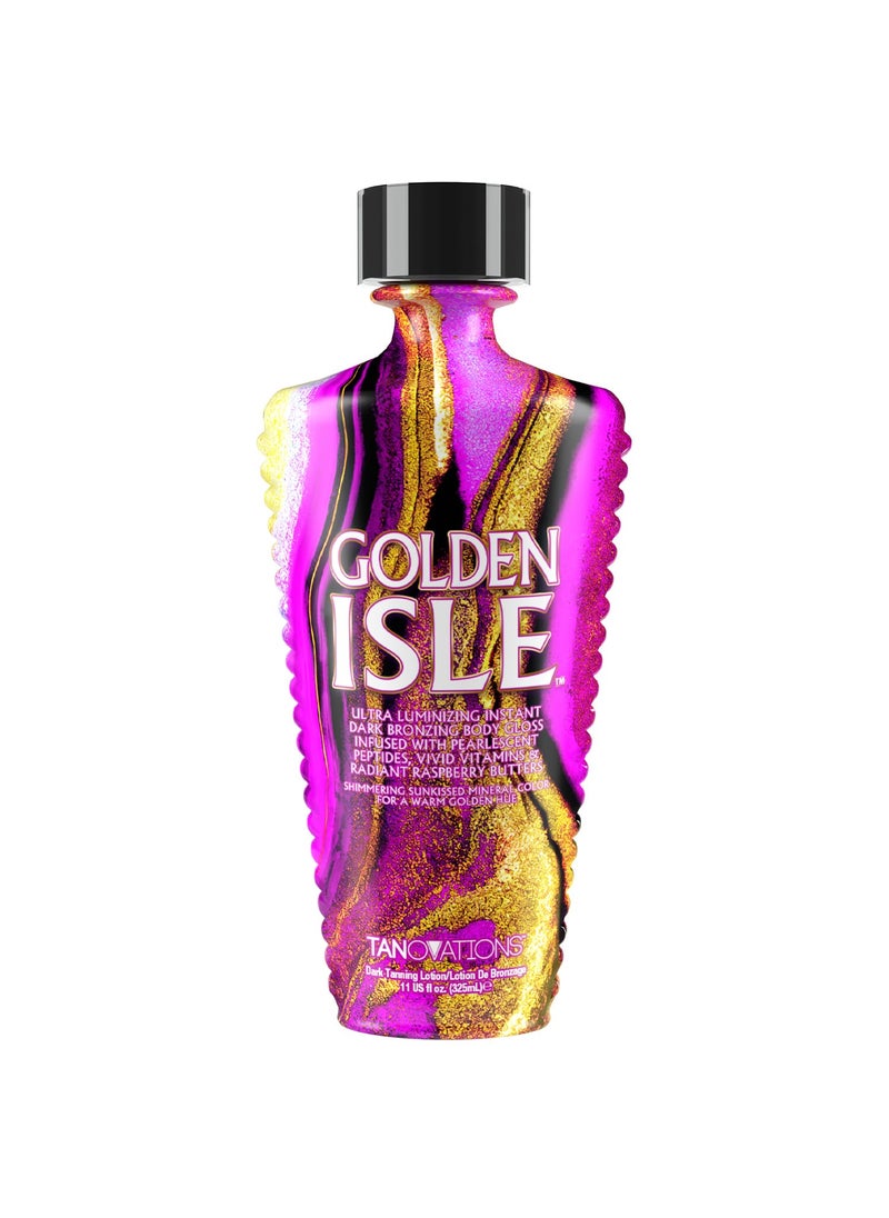 ED HARDY Tanovations Golden Isle  IndoorOutdoor Glistening Natural Bronzer Radiant Glowing Gold of Pleasure Oil Hydration Improving Dark Tanning Lotion