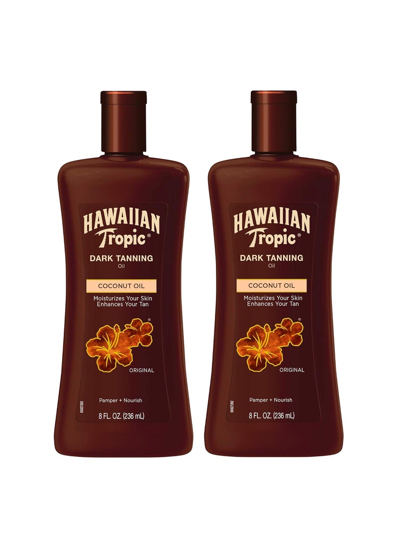 Hawaiian Tropic Dark Tanning Oil 8oz  Moisturizing Body Oil Tan Enhancer Cocoa Butter Oil Coconut Oil for Skin Oxybenzone Free 8oz each Twin Pack