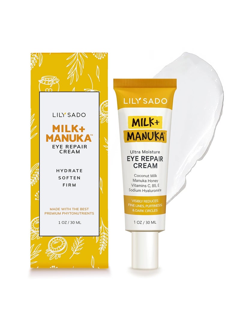 LILY SADO MILKMANUKA Eye Repair Cream  AntiAging Natural Gentle Formula wCoconut Milk Manuka Honey Sodium Hyaluronate  VITS C B5  E  Prevents Puffiness Undereye Wrinkles  Eye Bags  1oz